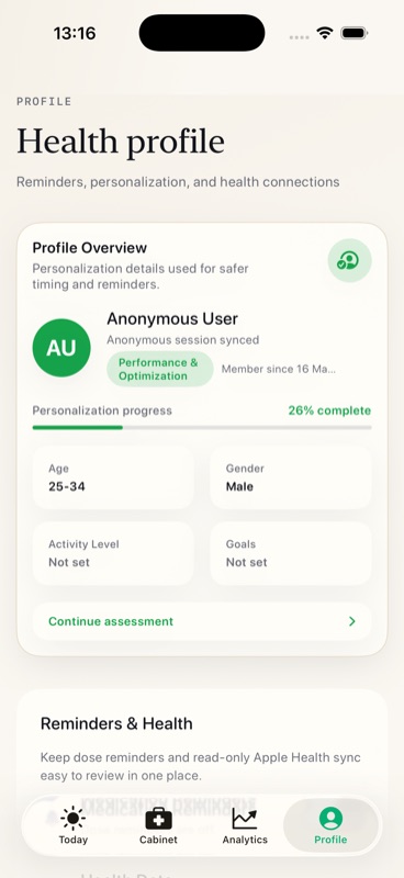 Stack My Med profile and account screen