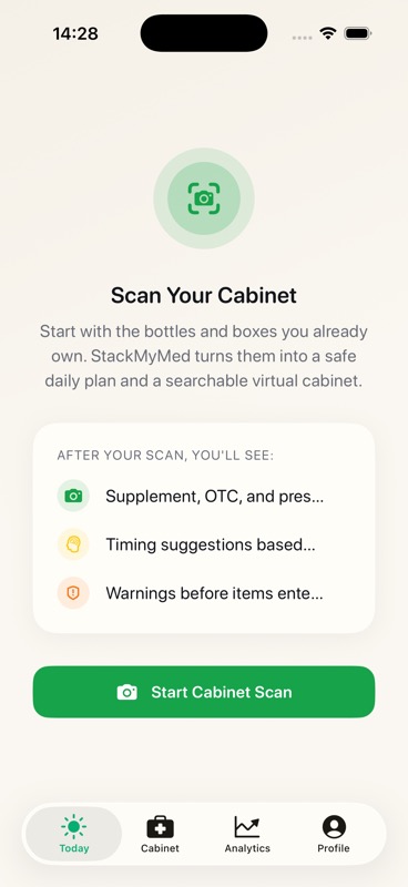 Stack My Med cabinet scan onboarding screen
